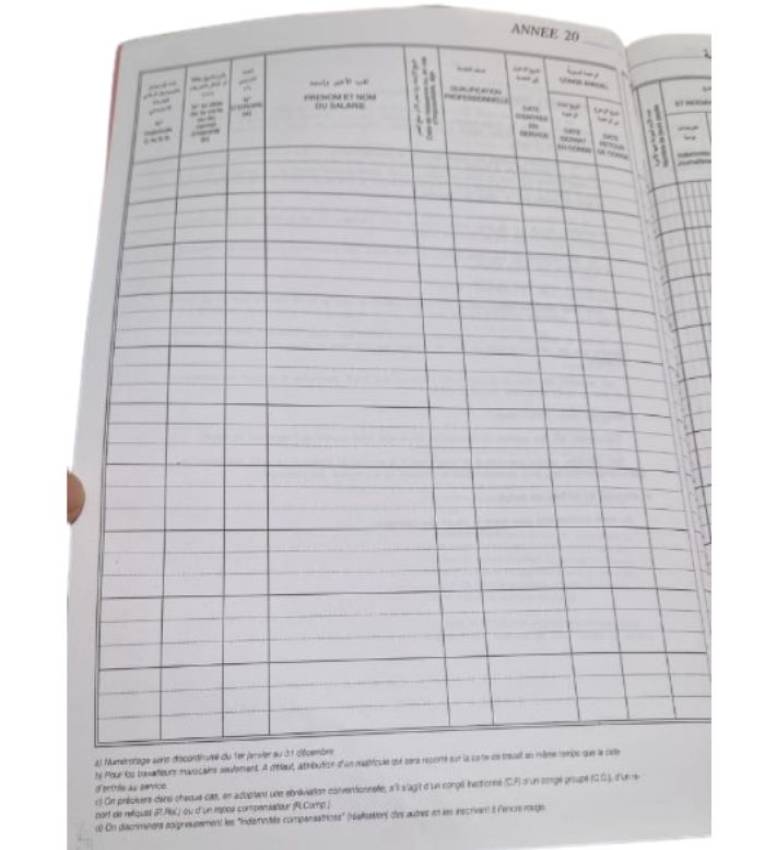 Registre des Congés Payés 40 pages recto verso